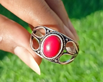 Anillo de coral único \ Anillo de coral rojo chapado en plata esterlina \ Anillo de diseñador único \ Anillo de coral rojo
