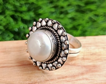 Pearl Ring\ Natural Pearl Ring\ handmade Silver Plated Ring\ Handmade ring\ Gemstone ring\ Women Ring\ Statement ring