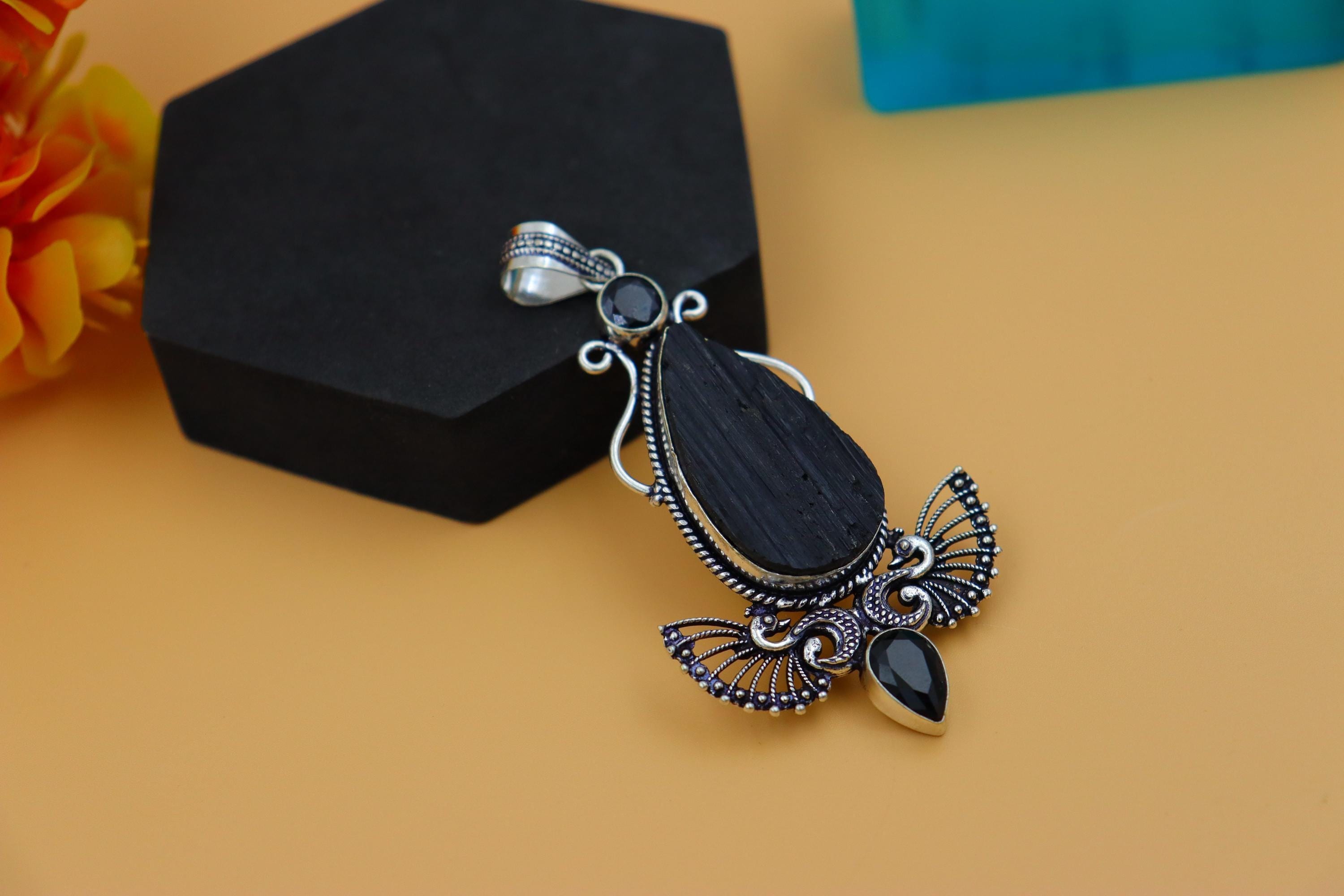 ロングサイズ 天然ブラックトルマリン＆ブラックオニキスペンダント