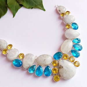 Gorgeous Moonstone ,Citrine And blue Topaz Necklace\ Silver Plated handmade Gemstone Necklace\ Charm Necklace\ Necklace For gift