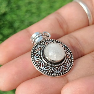 Natural Fiery Moonstone Silver Plated Pendant, Moonstone Pendant, Boho Silver Pendant