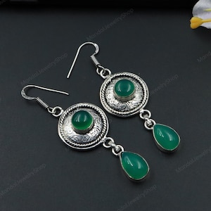 Antique Green Onyx Earrings\Handmade Earrings\Gemstone Earrings\Onyx Earrings\Onyx Gemstone Earrings\Earrings for Her\Anniversary Gift