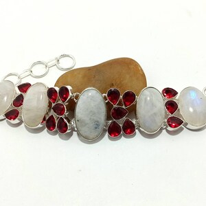 Most beautiful moonstone and garnet handmade silver plated Bracelet
