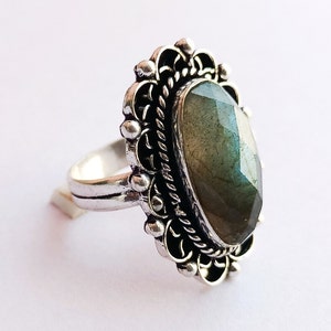 Labradorite ring\ Handmade sterling silver plated ring\ Gemstone Ring\ Statement Ring