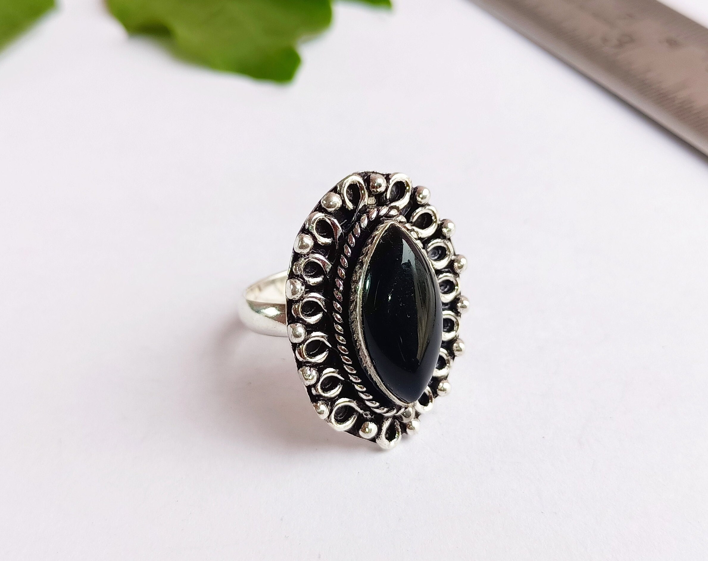 Vintage Black Onyx Ring Black Onyx Ring Marquise Black