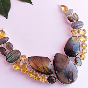 Natural Fiery Labradorite, Citrine Necklace\ Labradorite Necklace\Black Rainbow Necklace\bohemian Necklace\ blue labradorite Necklace