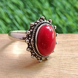 Handmade Silver Oxidized Red Coral ring\Coral Ring\Coral statement Ring\ Gemstone Ring\ Red coral ring\ Ring for her\ Vintage coral ring