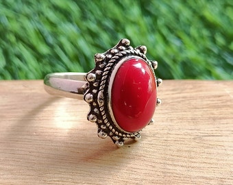 Handmade Silver Oxidized Red Coral ring\Coral Ring\Coral statement Ring\ Gemstone Ring\ Red coral ring\ Ring for her\ Vintage coral ring