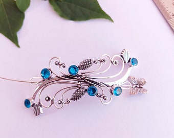 Blue Topaz Stunning Sterling Silver Plated Hair clip barrette Celtic Viking Knot Hair Pin For Women, Hair jewelry, Celtic Knot Hair Pin