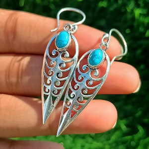 Boho 92.5 Silver Plated Vintage Turquoise Gemstone Dangle Drop Earrings, Turquoise Earrings, Dangle Drops Earrings, Gift Item,