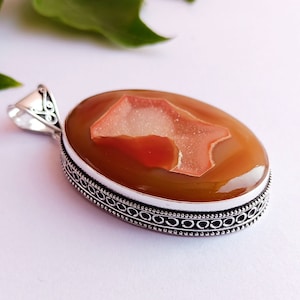 Natürliche Onyx druzy Sterling Silber überzogene Anhänger Halskette Einzigartiger Edelstein Handgemachte Halskette Anhänger Anhänger für Frauen Geschenk für Sie
