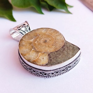 Ammonite Fossil Shell Pendant\ Ammonite Pendant\ Sterling Silver Plated Huge Ammonite Pendant Necklace\ Handmade Pendant\Ammonite Jewellery