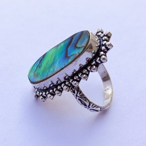 most pretty and natural abalone shell stone  handmade silver plated ring