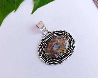 クレイジーレースアゲートペンダントネックレス\ハンドメイドシルバーメッキクレイジーレースアゲートペンダントネックレス\アンティークペンダント\ヴィンテージペンダント\記念日の贈り物