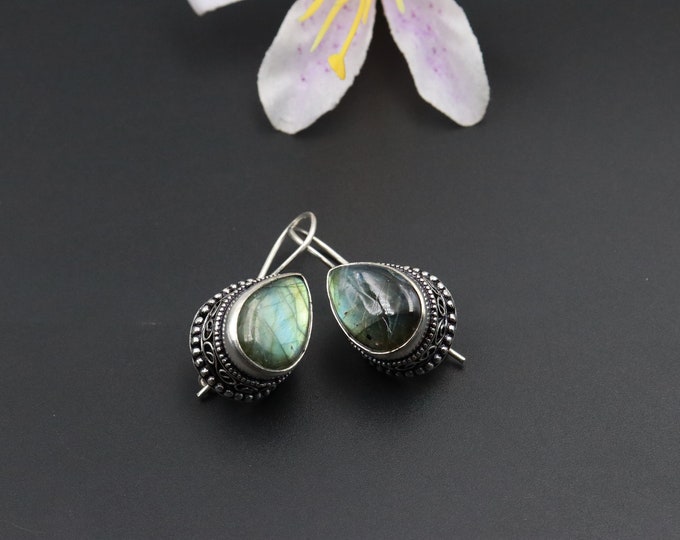 Natural Fiery Labradorite Earrings\Natural Labradorite Gemstone earrings\Labradorite Statement Earrings\Silver Plated Earrings