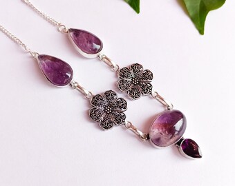 Stunning Natural Amethyst Antique Necklace\Amethyst Necklace\Silver Plated Necklace\Necklace For Women\Boho Necklace
