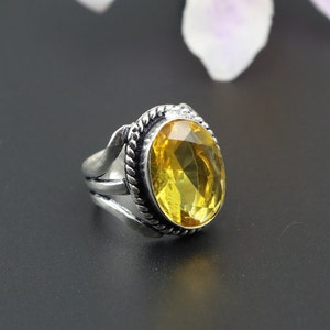 Beautiful Citrine Quartz Ring\Wide band Silver Plated Ring\Citrine Ring\Citrine Handmade Simple Ring\Yellow Gemstone Ring\Statement Ring