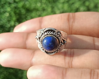 Boho 92.5 Silver Plated Lapis Lazuli Vintage Design Handmade Ring, Women Statement ring, Lapis Lazuli Jewelry, Body Jewelry