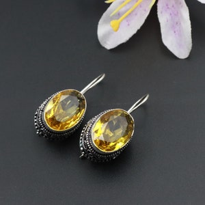 Citrine Quartz Vintage designer Earrings\Citrine Quartz Unique Earrings\Gift for Love\Women&#39;s Earrings\Vintage Jewelry