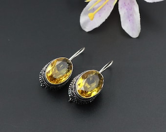 Citrine Quartz Vintage designer Earrings\Citrine Quartz Unique Earrings\Gift for Love\Women's Earrings\Vintage Jewelry