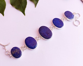 Pulseira lápis-lazúli natural \ pulseira com pingentes \ pulseira de pedras preciosas \ pulseira banhada a prata \ pulseira lápis-lazúli azul \ presente para ela