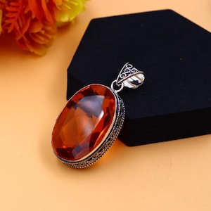 Vintage Golden Topaz Stone Handmade Silver Oxidized Pendant\ Big Size Pendant\ Oval topaz Pendant\ Gift ideas