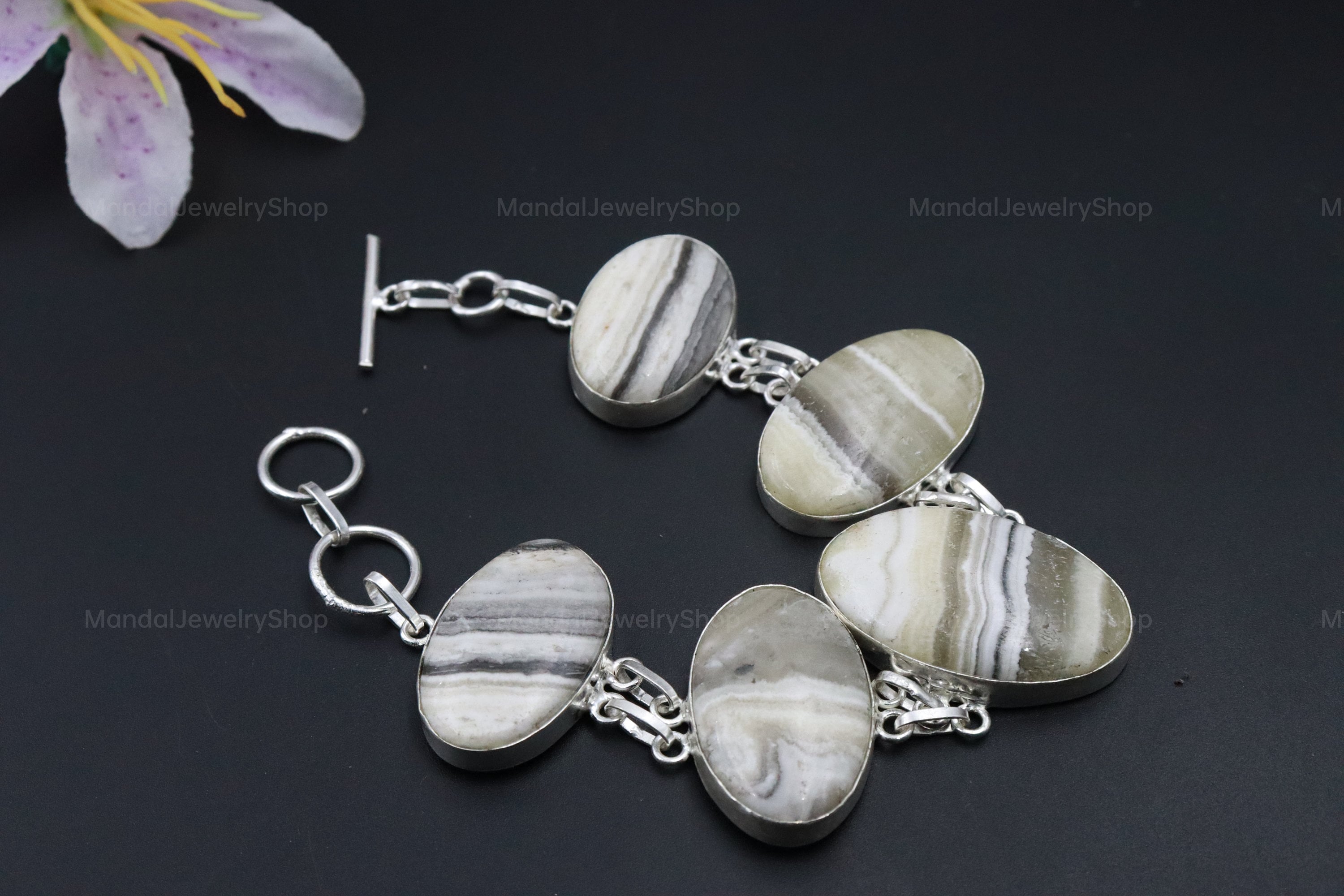 Vintage Natural Zebra Onyx Jasper Bracelet\Wide Cuff Bracelet\Big Gemstone Bracelet\9 Inches Long Natural Gemstone Bracelet\Healing Stone