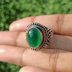 Grüner Onyx Ring\Edelstein Ring\Grüner Edelstein Ring\Party Wear Schmuck\Statement Ring\925 versilberter Ring