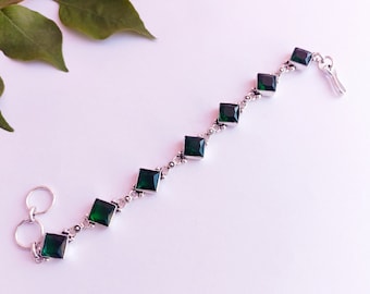 Faceted Green Emerald Gemstone Adjustable Bracelet, A gift For Her , Women Bracelet , 925 Sterling Silver Bracelet Plated Bracelet