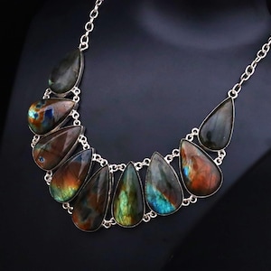 Beautiful Natural Labradorite Gemstone Necklace\ Multi labradorite Necklace\Silver Plated Gemstone Necklace\Wedding gifts Idea