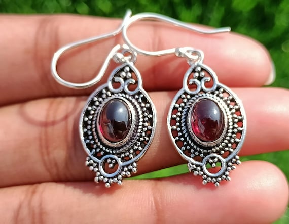 Rajasthani Filigree Silver & Garnet Earrings Rajasthani Filigree Silver & Garnet Earrings