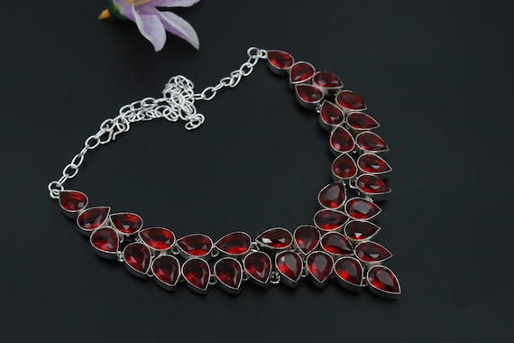 Antique Garnet Stone Chain Vintage Red Stone Necklace: Antique
