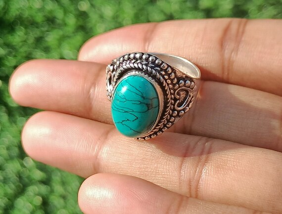 Boho Turquoise Silver Ring - Studio Jewellery US