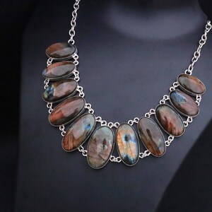 Natural Labradorite Multi Stone Necklace\ Silver Handmade Chain Linked Labradorite Necklace Jewelry\Bohemian Necklace\ Vintage Necklace