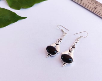 Vintage Black Onyx earrings\Onyx Handmade Earrings\Antique Earrings\Silver plated Earrings\Earrings For her