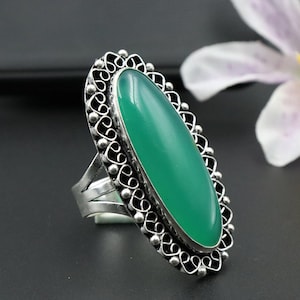Lange Edelstein Grüner Onyx Ring Grüner Onyx Ring Grüner Edelstein Ring Solitär Ring Geschenk für Sie