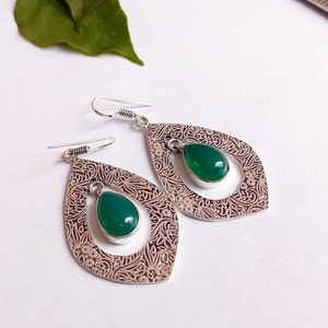 Green Onyx Earrings\Sterling Silver Plated Green Onyx Earrings\Earrings for Her\Handmade Earrings