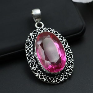 Antique Design Pink Quartz Pendant Necklace\Pink Quartz jewelry Necklace\Quartz Gemstone Pendant\Gift for Her