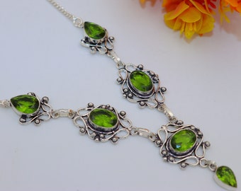 Stunning Green Peridot Antique Necklace\Peridot Necklace\Silver Plated Necklace\Necklace For Women\Boho Necklace\ Peridot Jewelry