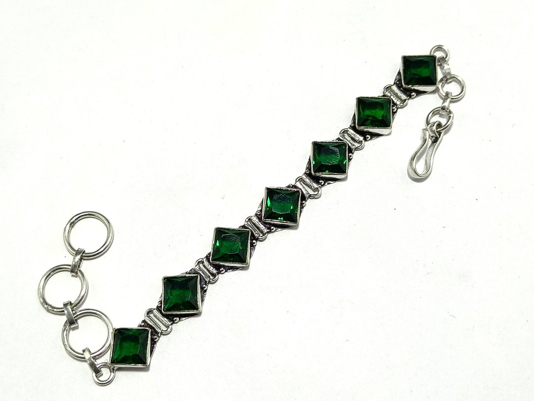 Faceted Green Emerald Gemstone Adjustable Bracelet, A Gift for Her