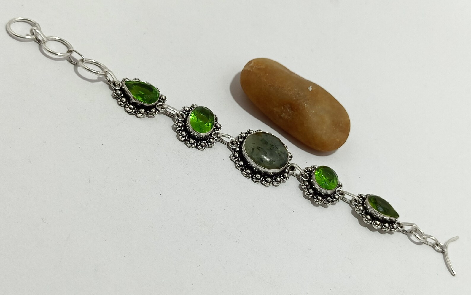 Natural Prehnite and Peridot Stone Handmade Silver Plated Etsy UK