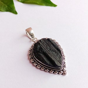 Raw black tourmaline pendant\Black tourmaline pendant necklace\Pendant for women\Unique gifts\Pendant necklace