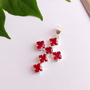Garnet Cross Pendant\ Handmade Silver Plated Cross Pendant\ Cross Pendant\ Pendant In Cross\ Necklace\ Pendant For Her\ Gift For Her