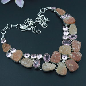 Raw Rose Quartz Gemstone Handmade Necklace\Rough Gemstone Necklace\Raw Stone Necklace\Necklace For Her\Wedding Jewelry\Party wear Jewelry
