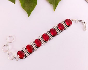 Vintage Garnet Bracelet\Unique Handmade Silver Plated\Unique Bracelet\Adjustable bracelet