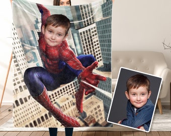 Personalized Superhero Blanket, Custom Face Blanket, Customized Blanket with Your Photo, Blanket for Kids, Birthday Gift for Him Her