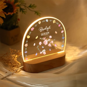 Personalisierte Sternzeichen Geburt Monat Blume Nachtlicht, Baby Nachttisch Lampe Geschenk für Kinder, Acryl Lampe, Name Kinderzimmer Dekor, Baby Shower Geschenke Bild 3