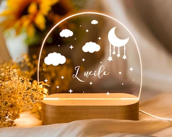 Personalized Moon Clouds Night Light, Custom Lamp With Name, Baby Gift Birth, Children's Room, Birthday Gift, Bedside Lamp, Ideal Gift