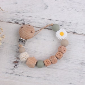 Sunflower Pacifier Attachment Clip, Personalized Name Pacifier Clip, Beech Paci Clip, Cute Daisy Silicone Anti Drop Chain, Babyshower Gift Green+White