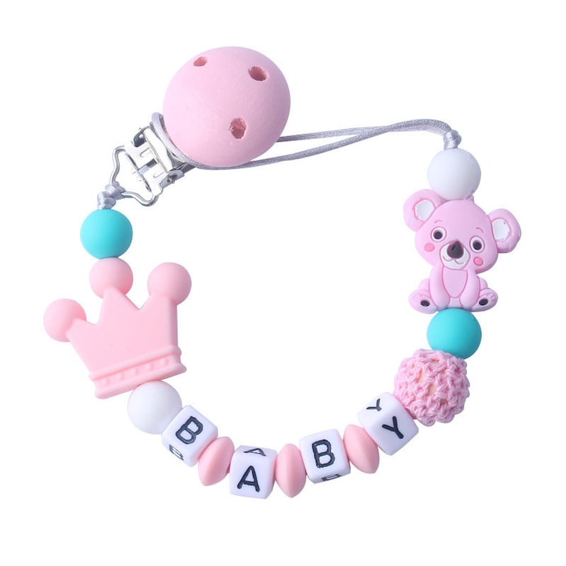 Clip ficticio lindo personalizado de Koala, clip de chupete de cuentas de silicona, clip de chupete de bebé, soporte de chupete, regalos de baby shower, clip de chupete pink